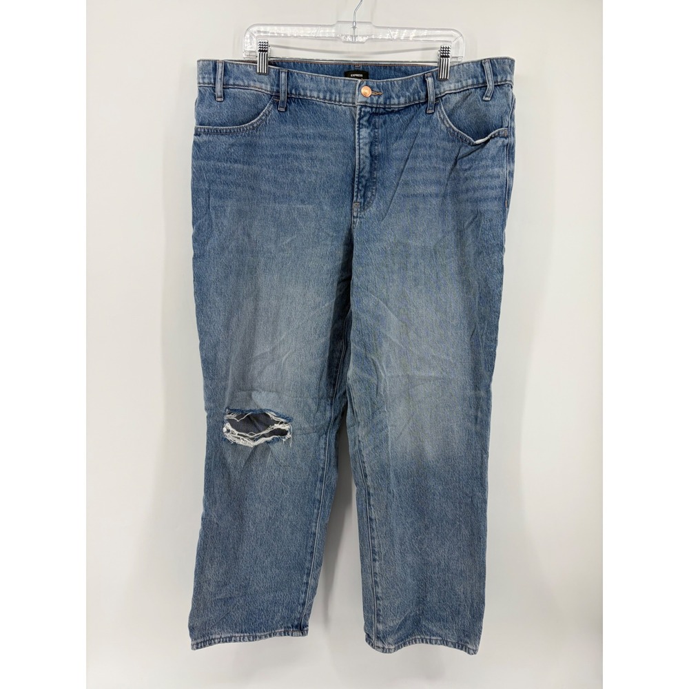 Express‎ Womens 16R Blue Jeans Straight Ankle High Rise Distressed Knee